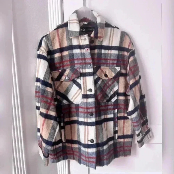 Zara Plaid Wool Shacket NEW - Picture 4 of 5
